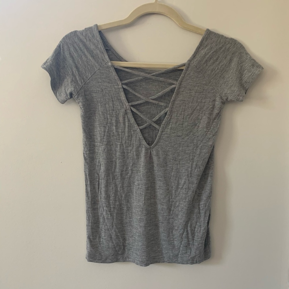 Grey Reversible Shirt with Crisscross Strap Detail